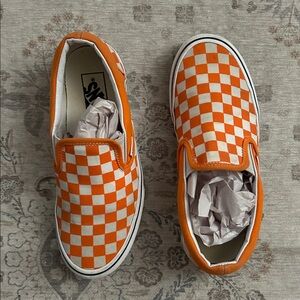 Vans Unisex Slip-On Checkerboard Shoes - Orange and White and Cream  6.5M/8W